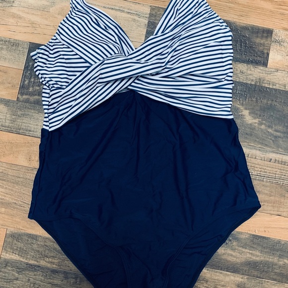 Navy Striped One-Piece - Picture 2 of 2